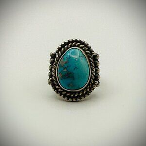 Albert Jake Navajo Sterling Turquoise Ring Sz 7, 15g – “A. Jake”